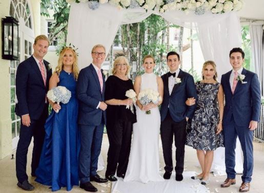 Kathy Gerrity with Peter, Mary, Steve, beautiful bride Sally, groom Ali, Sina on the wedding day at The Brazilian Court Hotel.